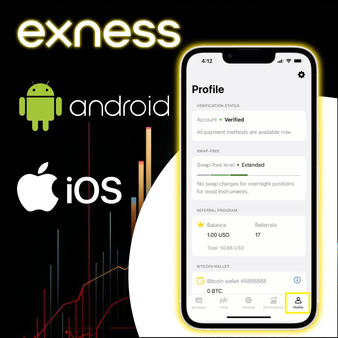 Personal Area with Exness Trade App - Profile Tab