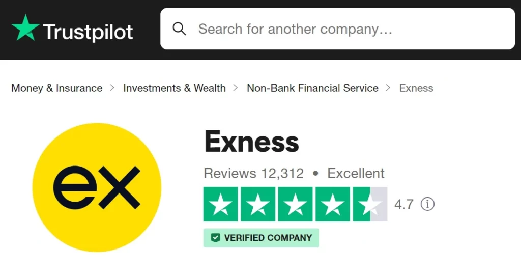 Application Exness - Avis et évaluation Trustpilot.