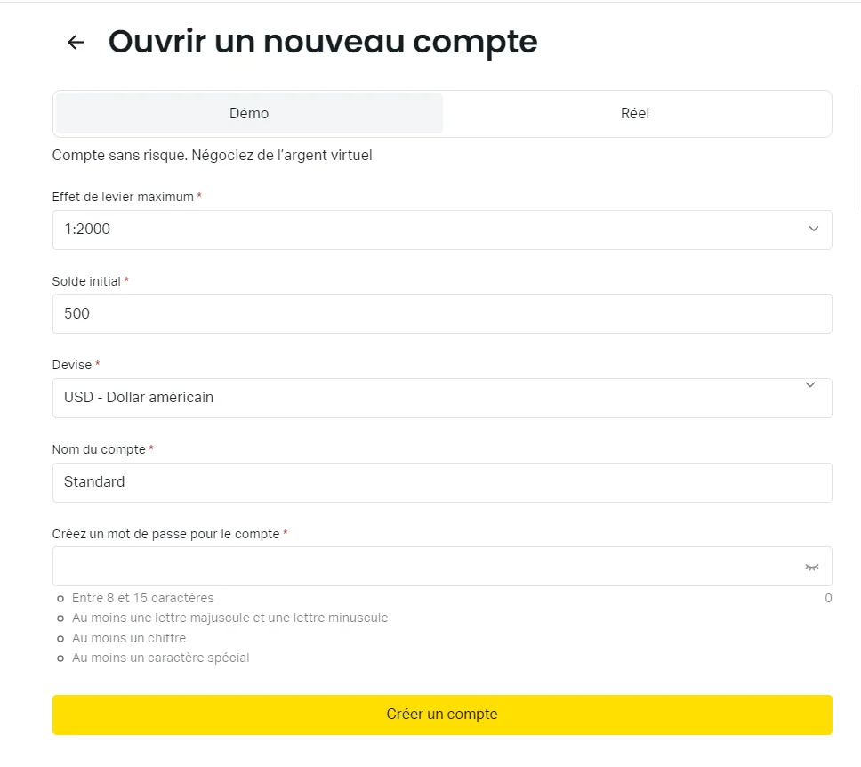 Ouvrir un compte de démonstration Exness