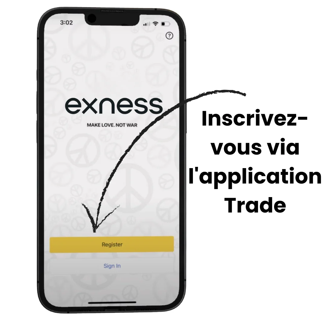 Inscription Exness via l'application mobile Exness.