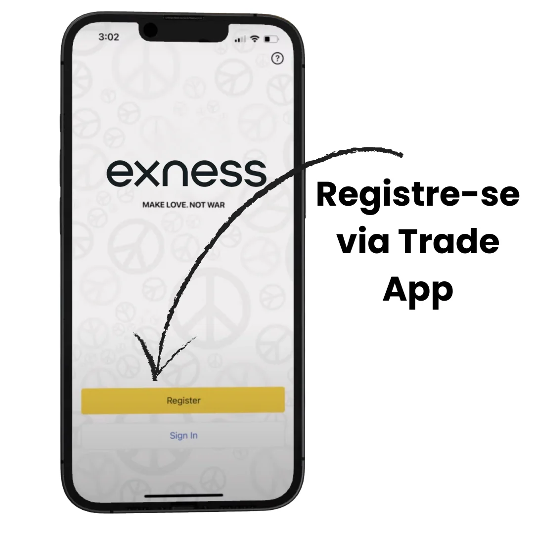 Registro na Exness pelo aplicativo móvel Exness.